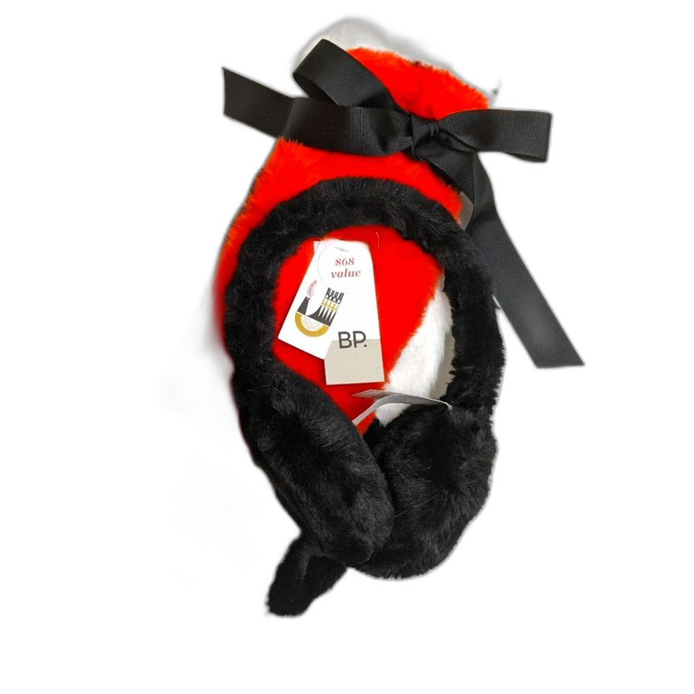 BP Red & Black Faux Fur Ear Muffs & Colorblock Scarf Set NWT